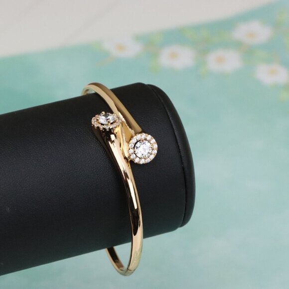 Rose Gold Bangle with Dual Crystal Accents, XPBL0578 - Picture 6 of 12